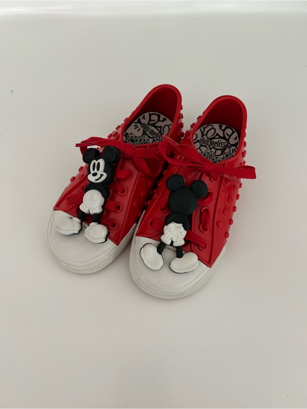 Mini Melissa Red Kids Poliboha Lace Sneakers with Disney Mickey Charm Size 10